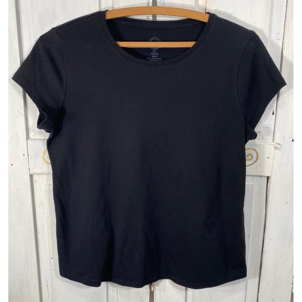 Wonder Nation Girls XL 14-16 Plus Black Short Sleeve Crewneck T-Shirt Basic Tee